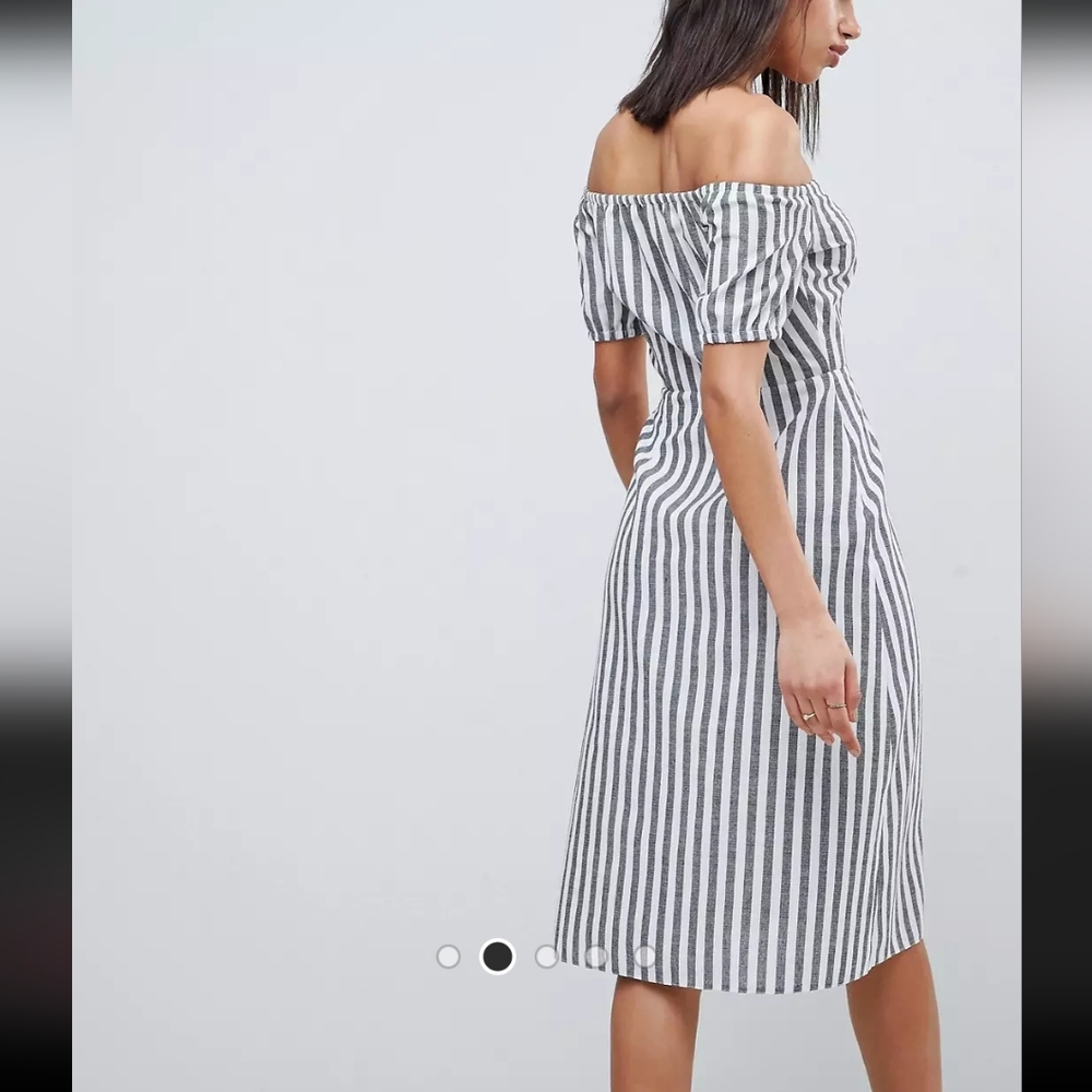 ASOS Design Button Through Midi Off Shoulder Dress - Picture 3 of 7